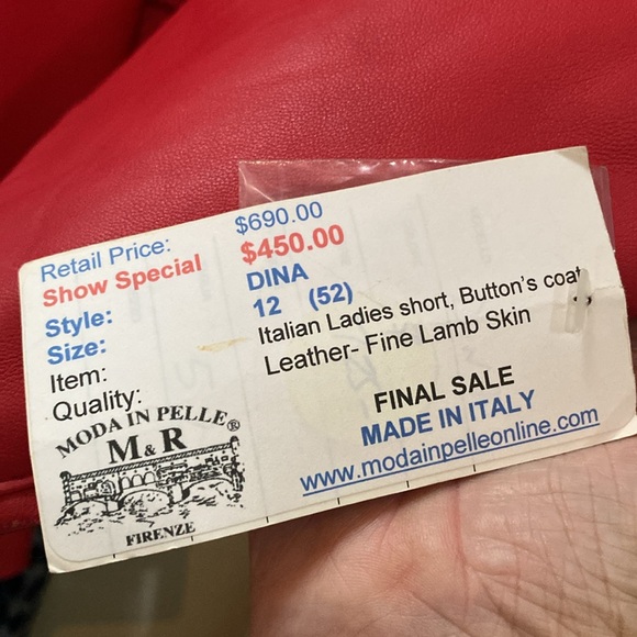 Moda in Pelle Vintage With Original Tags. Sz 42. Made In Italy.  Red Leather Jkt - Picture 2 of 15